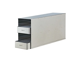 Stainless steel rack with 2 trays with 16mm aluminium dividers to hold tubes 15mm diameter x 85mm high
