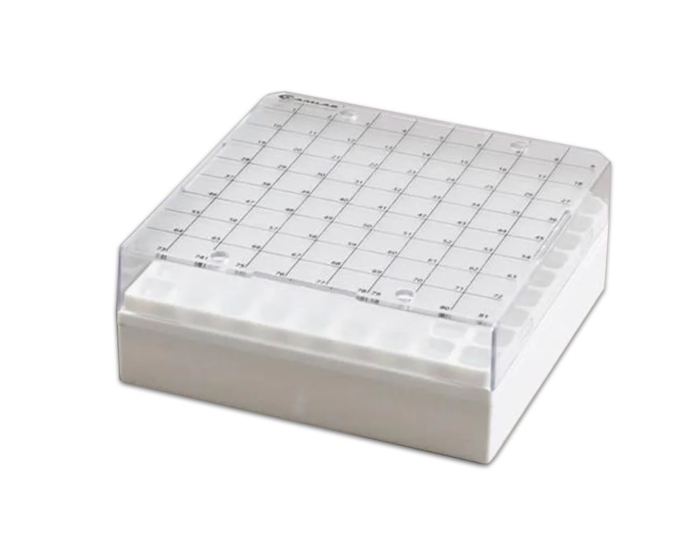 81 Place Polycarbonate Cryo Box fixed rack, 132 x 132. White. Pack of 5.