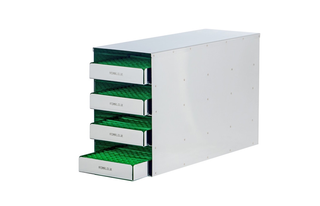Stainless Steel rack with 4 Trays with 12.5mm polypropylene dividers