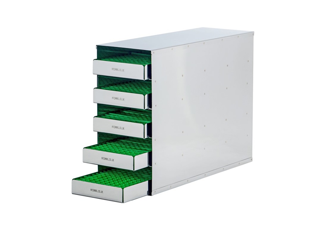Stainless Steel rack with 5 Trays with 12.5mm polypropylene dividers