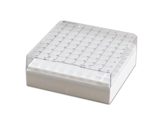 [PCB-81-W] 81 Place Polycarbonate Cryo Box fixed rack, 132 x 132. White. Pack of 5.