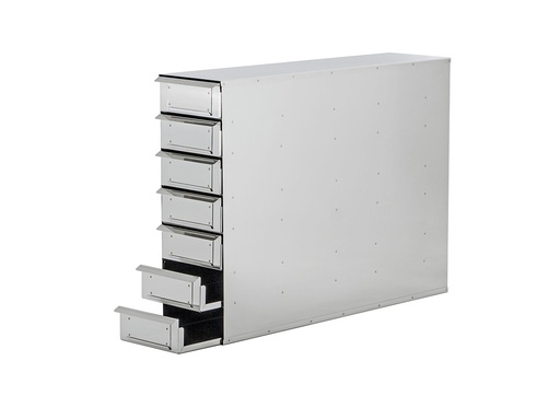 [UN-685-237-7LPLH-7D] Stainless Steel Rack with 7 Lip Pull Trays & Label Holders