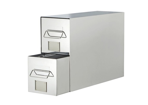 [O-2B-141-680-235LH] 2 x Stainless Steel Bins in Outers w Label Holder, 141mm x 680mm x 235mm