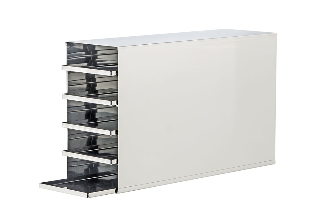 Stainless steel rack with 5 trays to hold boxes 133mm x 133mm