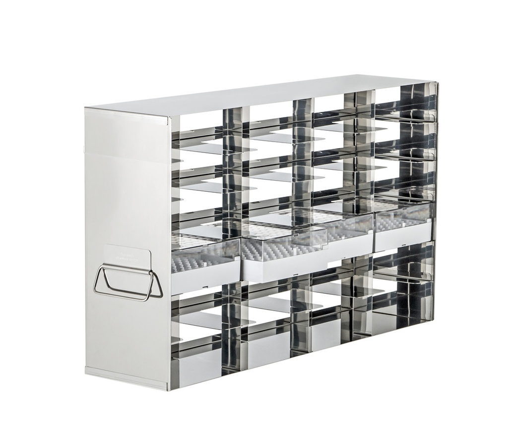 Stainless steel side access rack to hold 2” Cryo boxes