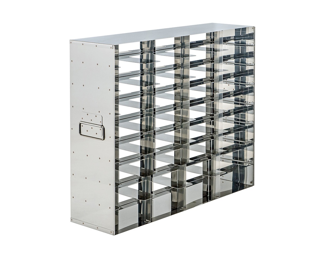 Stainless steel side access rack to hold 2” Cryo boxes