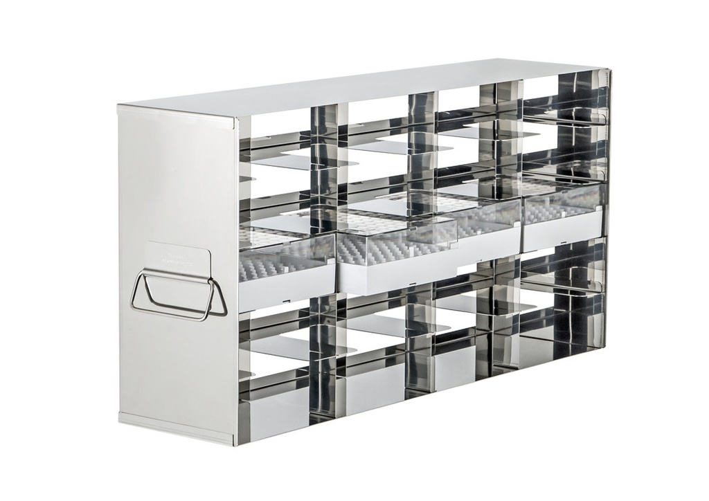 Stainless steel side access rack to hold 3” Cryo boxes