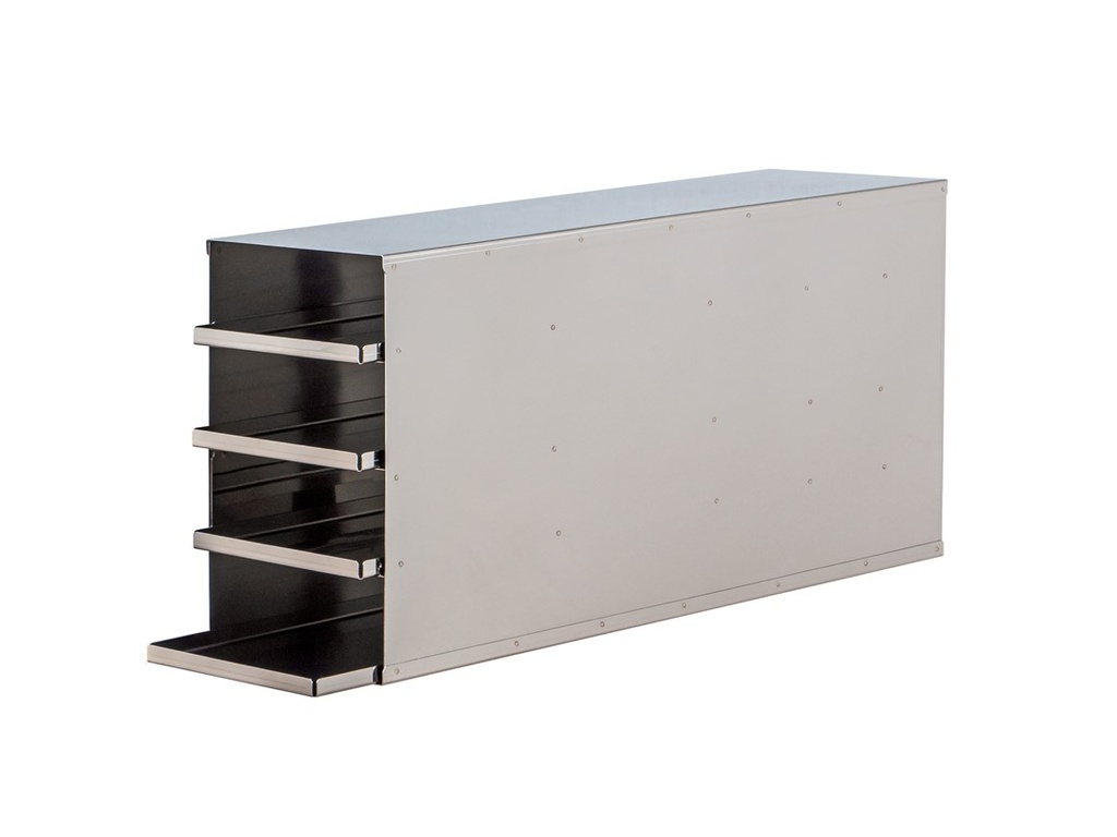 Stainless steel rack with 4 trays to hold 2" boxes