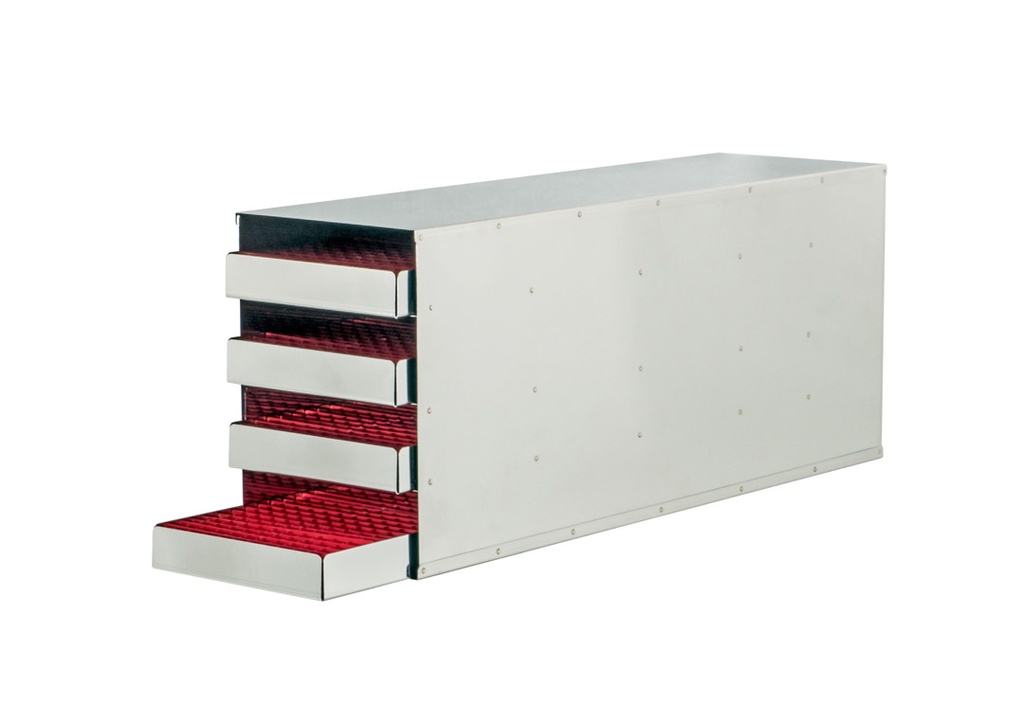 Stainless Steel rack with 4 Trays with 12.5mm polypropylene dividers